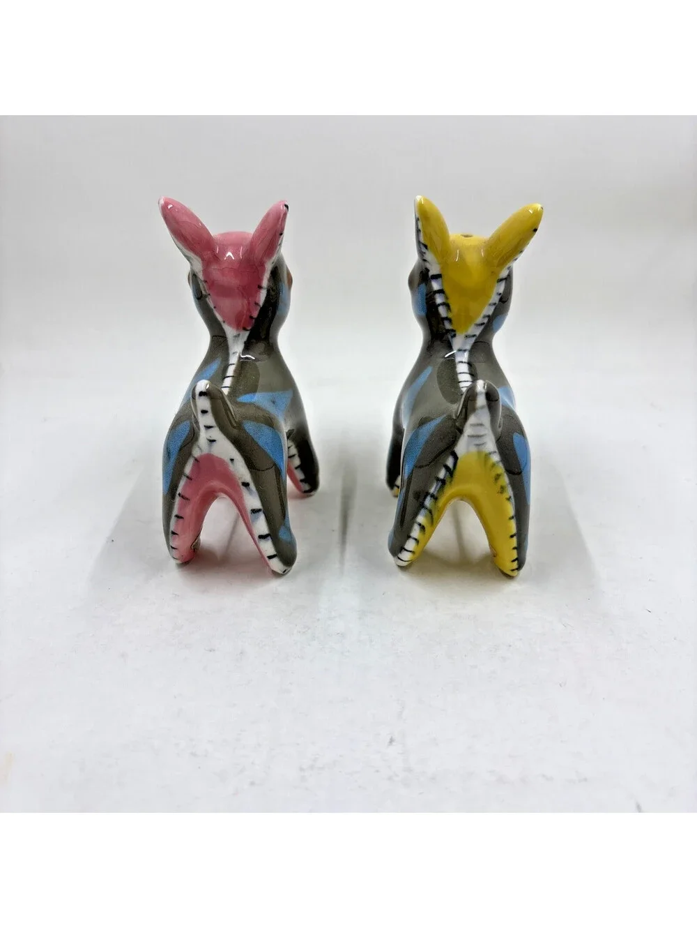 Vintage Napco Donkey Mule Salt Pepper Shakers Pink Yellow Quilted